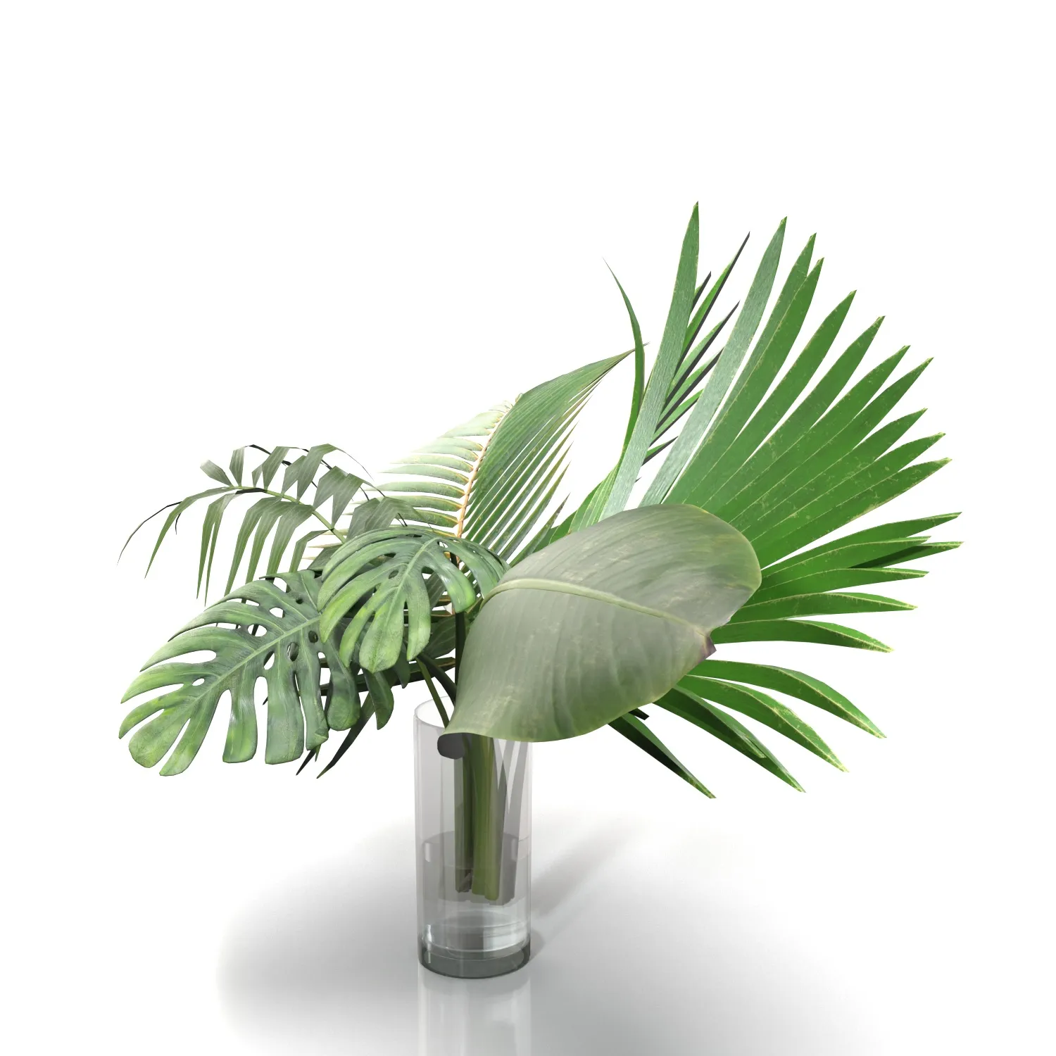 Artificial Faux And Plam Leaf In Vase PBR 3D Model_06